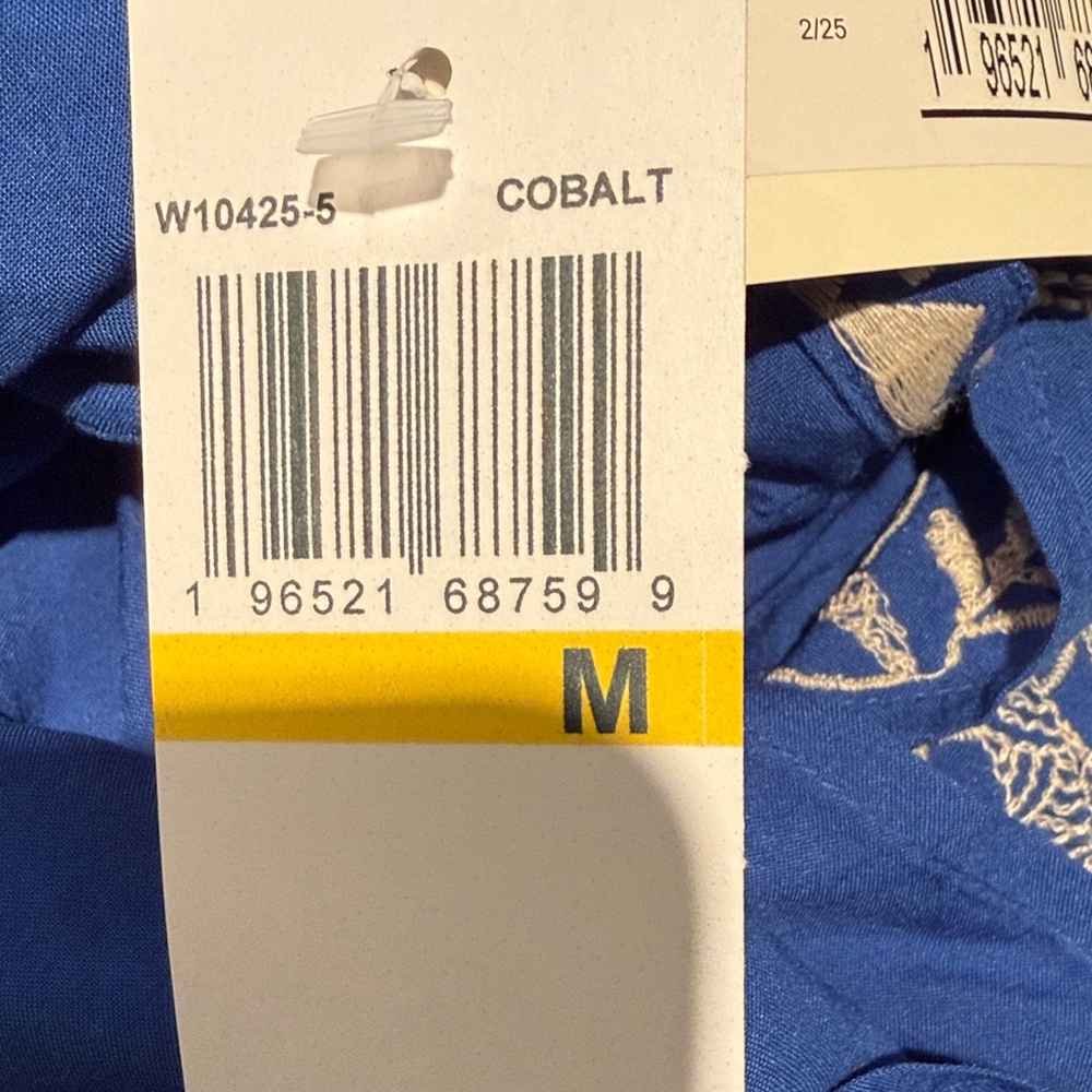 Johnny Was Brynlee Scallop Sleeve Embroidered Blue Women's Blouse - Picture 9 of 10